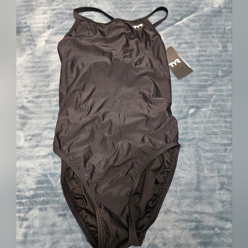 TYR Womens One Piece Black Swimsuit With Open Back!